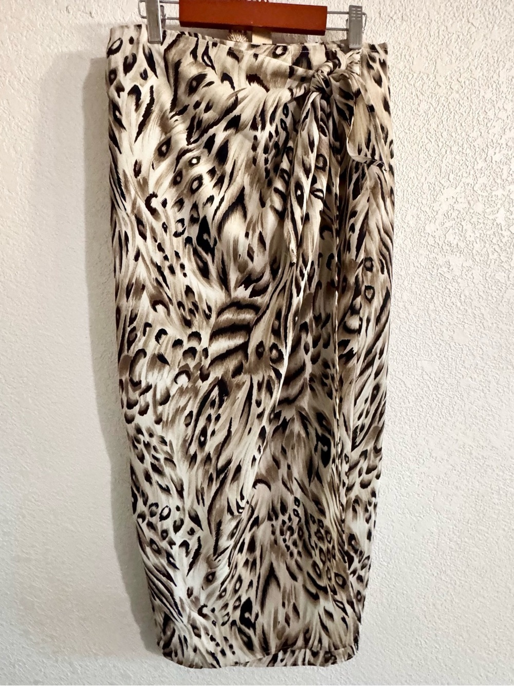 Animal Print Midi Skirt - Neutral Leopard Pattern